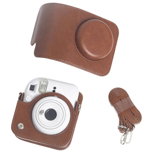 FUJIFILM Instax mini 12 Leather Case Full Body Camera Bag with Shoulder Strap (Brown)